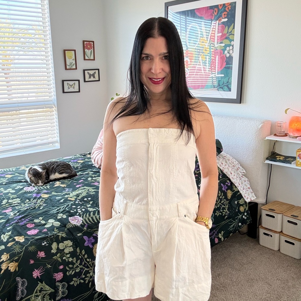 Free People Strapless Cream Jumpsuit